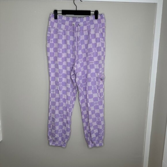 Juicy Couture Women's Lavender Checkerboard Print Joggers Pants L Crown Logo - Picture 1 of 8
